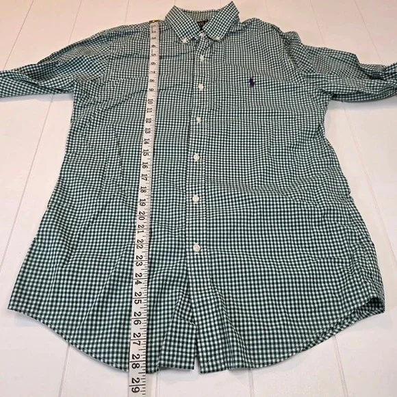 Polo Ralph Lauren Men's M Button Down Shirt Green Gingham Slim Fit Long Sleeve - Picture 8 of 8